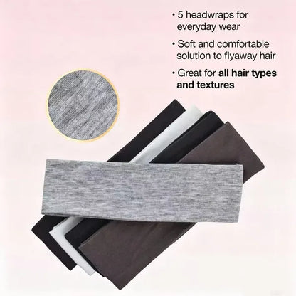 No Damage Stretch Fabric Headbands - Black/White/Grays - All Hair - 5pcs: Hair Styling, Securing Hair - view 4
