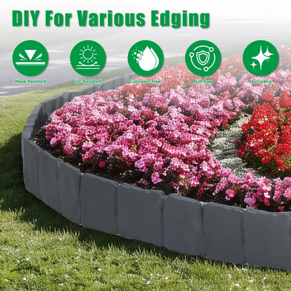 16FT Non-Digging Plastic Landscape Edging 20Pcs Faux Cobbled Stone Garden Borders With 20 Spikes Shovel Gloves Flexible - view 2