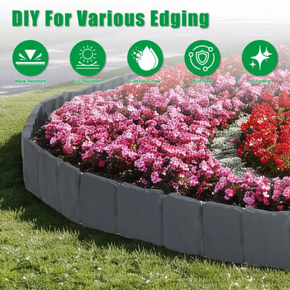 16FT Non-Digging Plastic Landscape Edging 20Pcs Faux Cobbled Stone Garden Borders With 20 Spikes Shovel Gloves Flexible - view 2