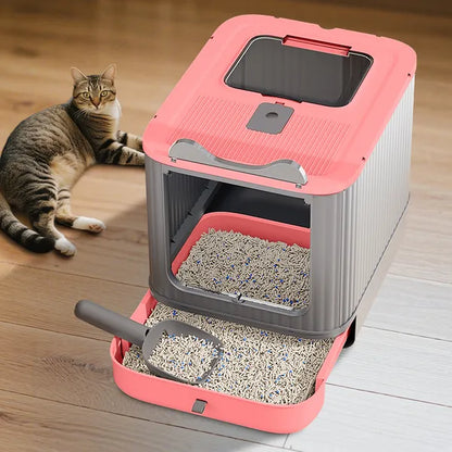 Elevated Leak Proof Elf Pink Cat Litter Box, Made Of Sturdy And Durable Materials