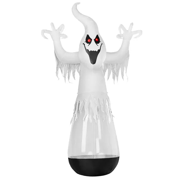 12ft Inflatable Halloween Decor Half-Body Clear PVC White Ghost With 2 LED Lights & 1 Stage Light, Black & White