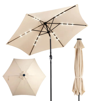 9ft Solar Patio Umbrella With LED Lights, Outdoor Market Table Umbrella With Push Button Tilt & Crank - view 6
