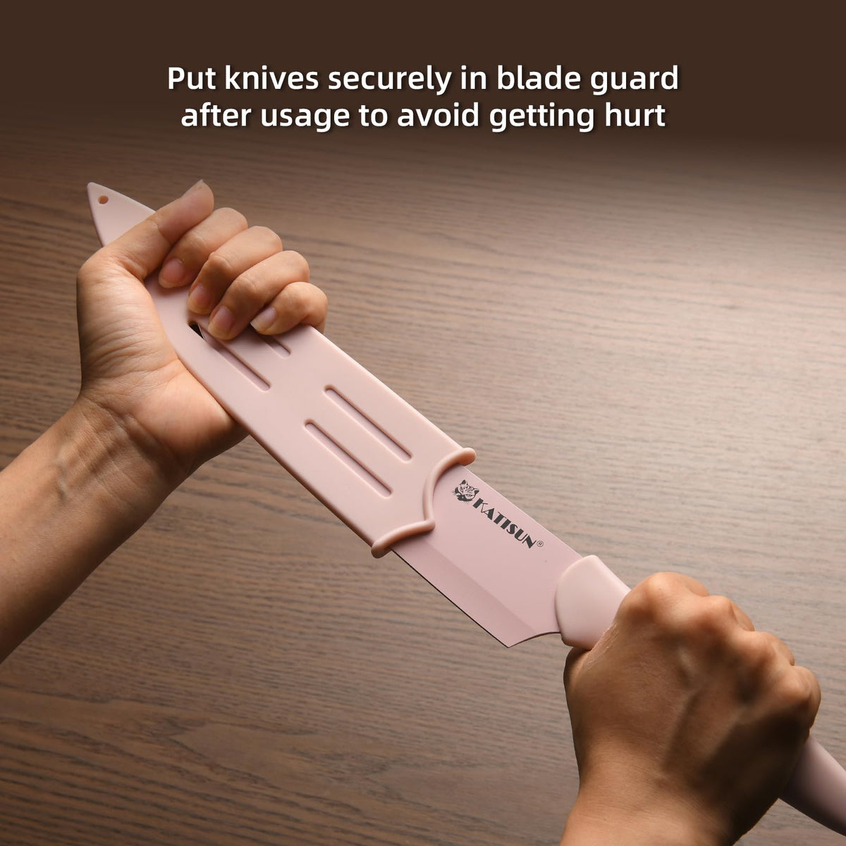 Kitchen Knife Set With Guards, 13 Piece Pink Non-Stick Boxed Knives Set, Anti-Rust And Dishwasher Safe - view 3