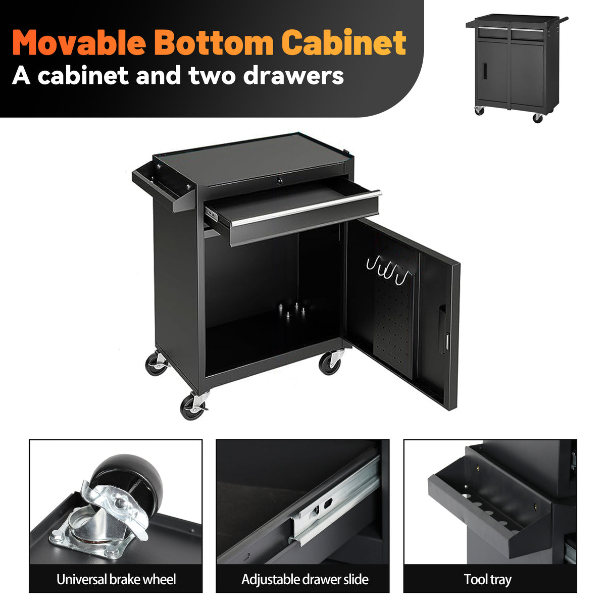 Tool Chest, 5-Drawer Rolling Tool Storage Cabinet With Detachable Top Tool Box, Liner, Universal Lockable Wheels - view 7