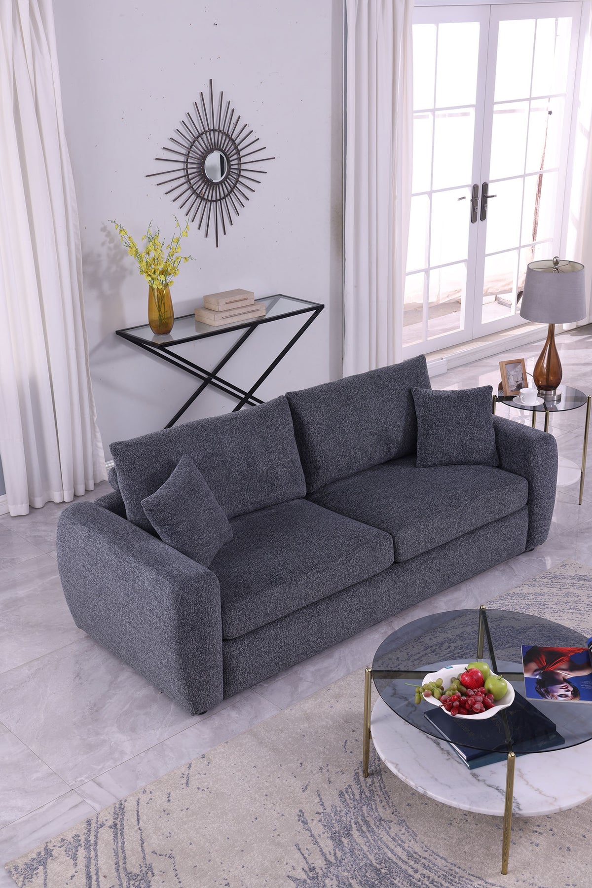 Modern Minimalist Comfortable Fabric GREY Sofa - view 3