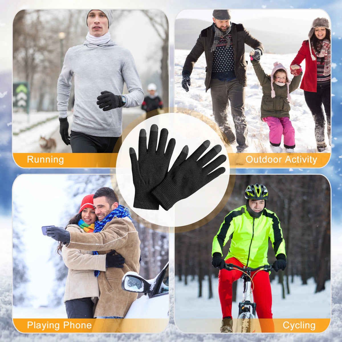 3 Color Options -- 1 Pair Unisex Winter Knit Gloves Touchscreen Outdoor Windproof Cycling Skiing Warm Gloves - view 7