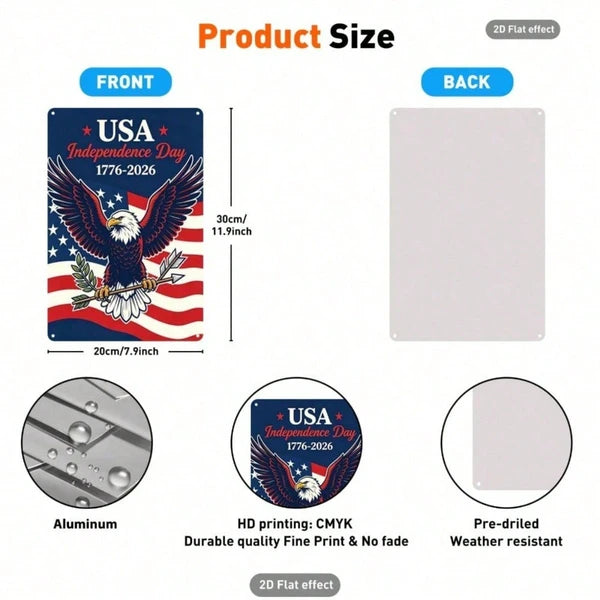 American 1776-2026 Independence Day Aluminum Tin Sign, Bald Eagle & Flag Wall Art, Art - view 5