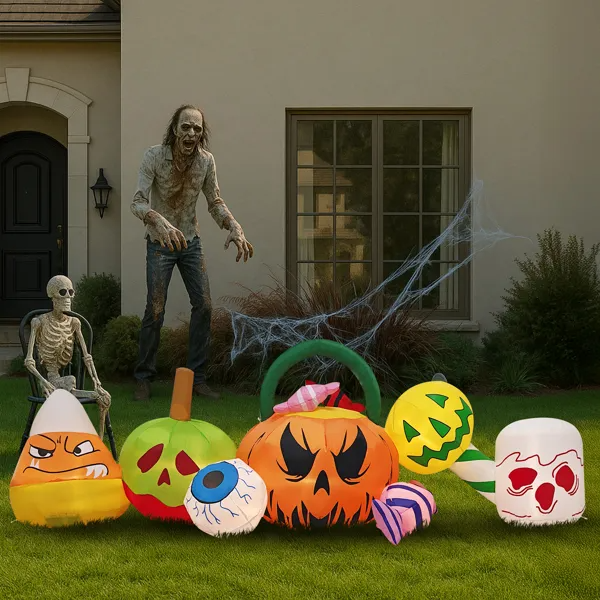 8FT Long Halloween Inflatables Pumpkins Eyeball Candy Outdoor Decorations