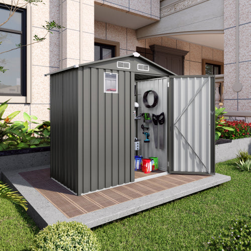 6X 3.6FT Metal Outdoor Storage Shed, Tool Shed With Peaked Roof Watertight With Clear Window And Lockable Door Compact - view 2