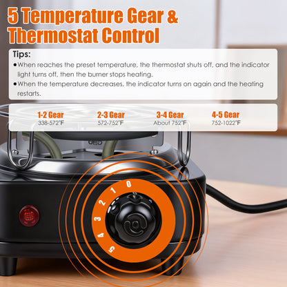Electric Charcoal Burner For Hookah - 500W Fast Heating, 5 Temperature Gears, Thermostat Safety & Stainless Steel Coil - view 2