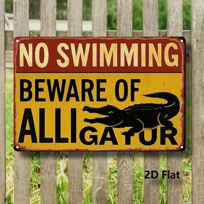 Vintage No Swimming Beware Of Alligator Sign, 8x12 Inch Metal Wall Art - view 3