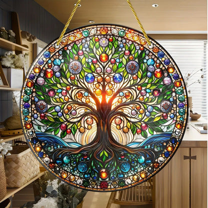 Tree of Life Wall Art Colorful Stained Glass Design Smooth Edges Indoor Outdoor Decor Housewarming Gift Acrylic - view 3