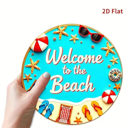 Welcome To The Beach Metal Sign 8x8 Inch Vintage Seaside Vacation Decor, Coastal Summer Wall Art Plaque - view 2