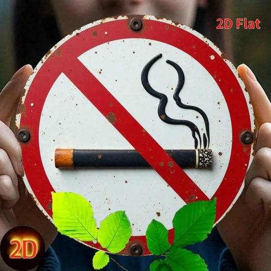 Vintage | 1PC Round Iron Metal No Smoking Sign 8x8 Inch 2D Flat Print Warning Plaque Multi-Use Wall Decor Art For Home