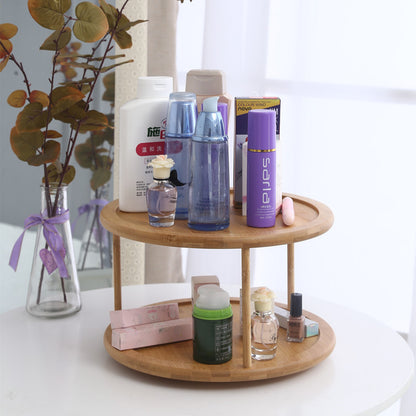 Round Bamboo Turntable Cabinet Organizer 2 Tier Spice Rack - view 4