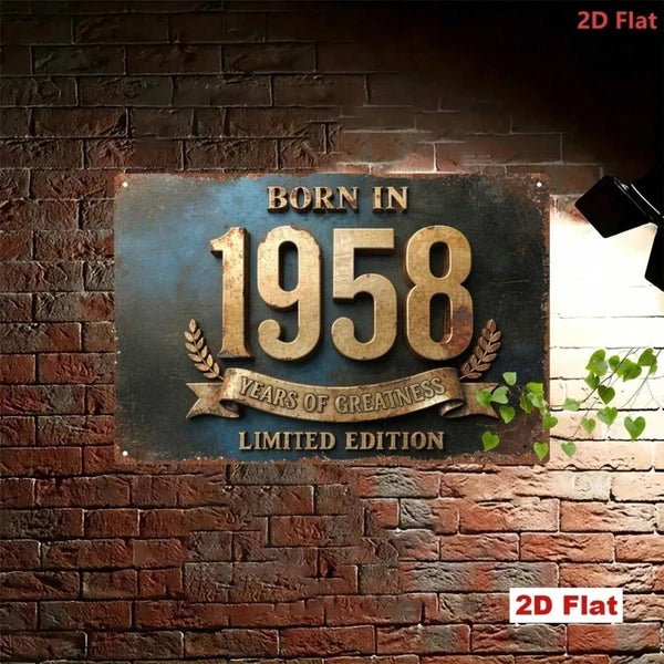 Vintage 1958 Metal Tin Sign, Retro 2D Flat Iron Plaque, Born In 1958 Years Of Greatness Limited Edition Quote - view 3