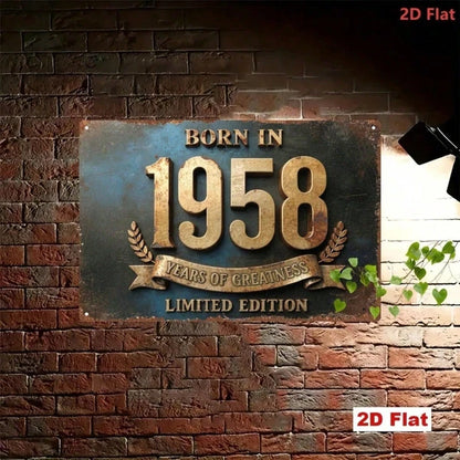 Vintage 1958 Metal Tin Sign, Retro 2D Flat Iron Plaque, Born In 1958 Years Of Greatness Limited Edition Quote - view 3