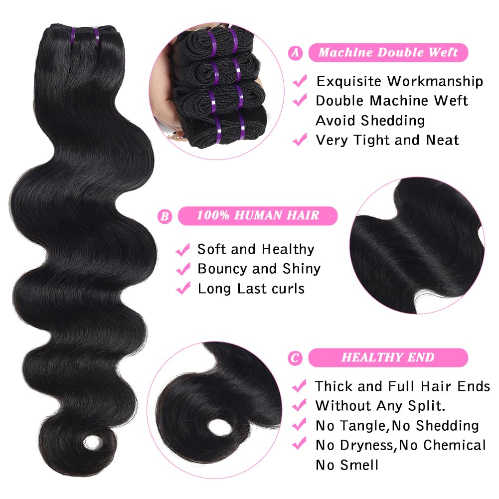 Human Hair Bundle Extensions Body Wave Natural Color - view 4