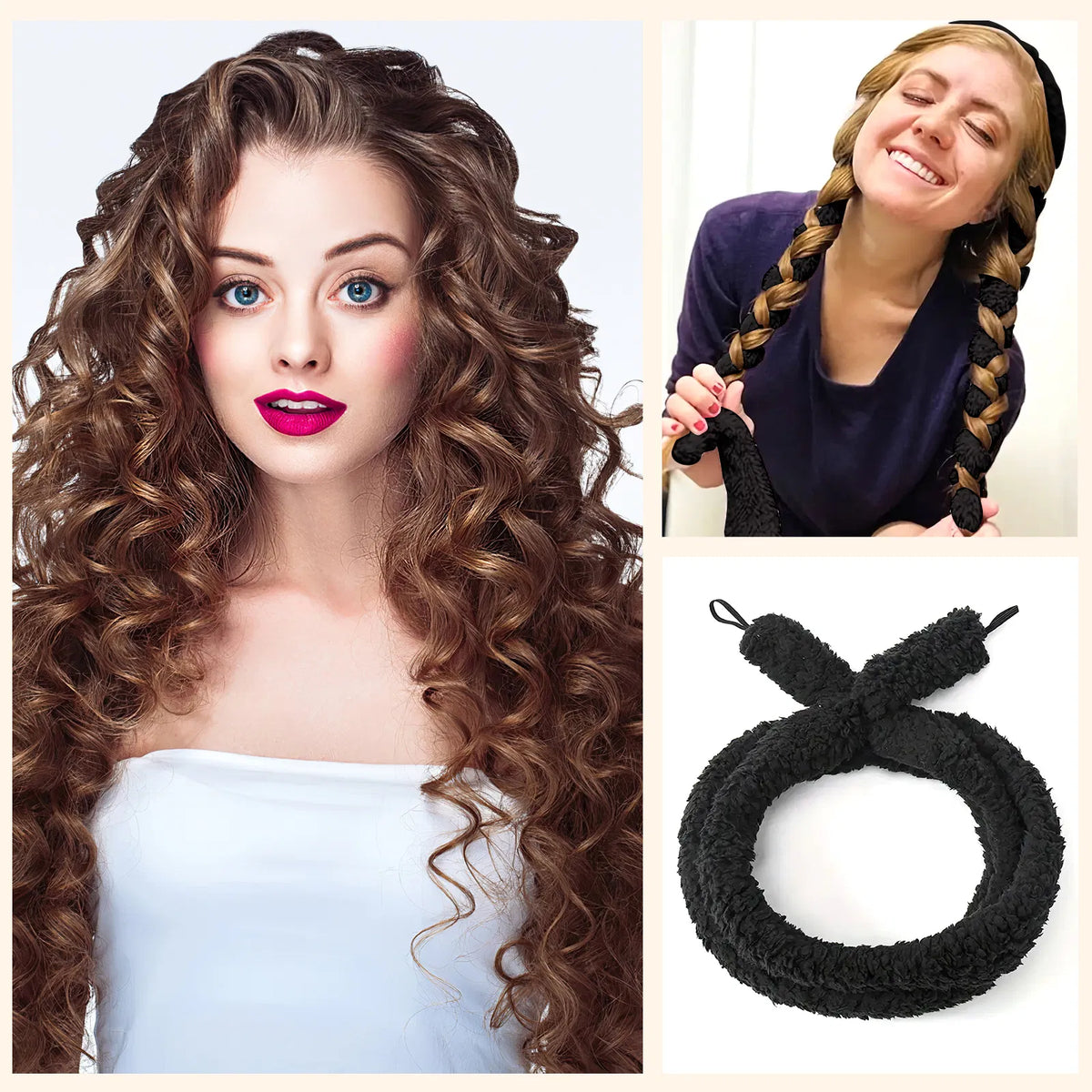 Satin Heatless Hair Curler, Lazy Natural Soft Wave DIY Heatless Curls For Sleep In Overnight, For All Hair Types - Black - view 4