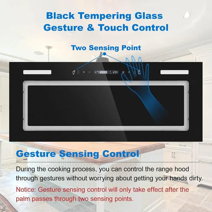 Range Hood Insert 30 Inch 800 CFM, Built-in Vent Hood Black Glass Gesture & Touch Control Kitchen Exhaust Fan - view 5