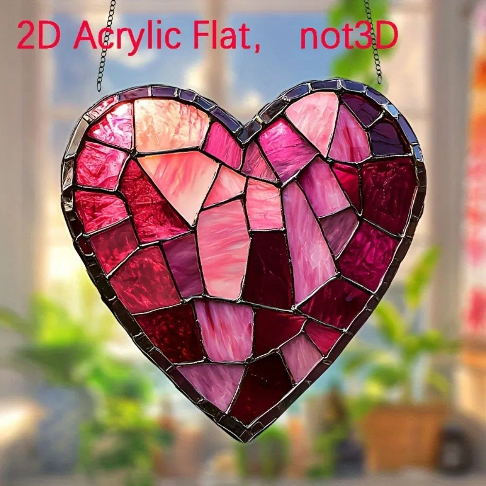 Stained Glass Style Acrylic Heart Sun Catcher Window Hanging Home Decor Gift for Holidays - view 6