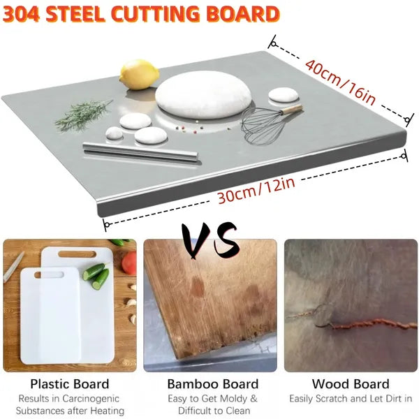XXL 304 Stainless Steel Cutting Board Anti-Slip & Mildew-Proof No More Moldy Wooden Boards - Heavy-Duty & Food-Safe
