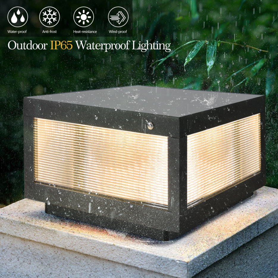 12inch Black Solar Powered LED Post Cap Light, Modern Outdoor LED Fence Light For Pathways, Decks, And Patios1-Pack - view 6