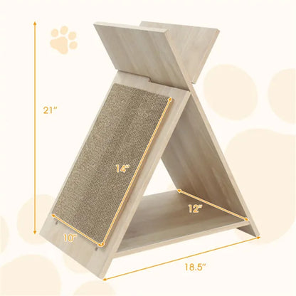 Multi-Functional Cat Scratcher - 18.5" x12" x21", Scratching Surface, Tunnel & Wooden Lounge - view 3