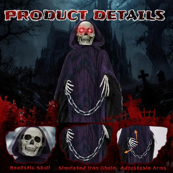 6ft Halloween Decorations Outdoor Life Size Animatronics Grim Reaper With Chain - view 5