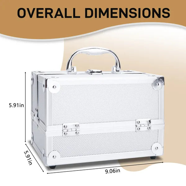 SM-2176 Aluminum Makeup Train Case Jewelry Box Cosmetic Organizer With Mirror 9' x6' x6' Silver - view 5
