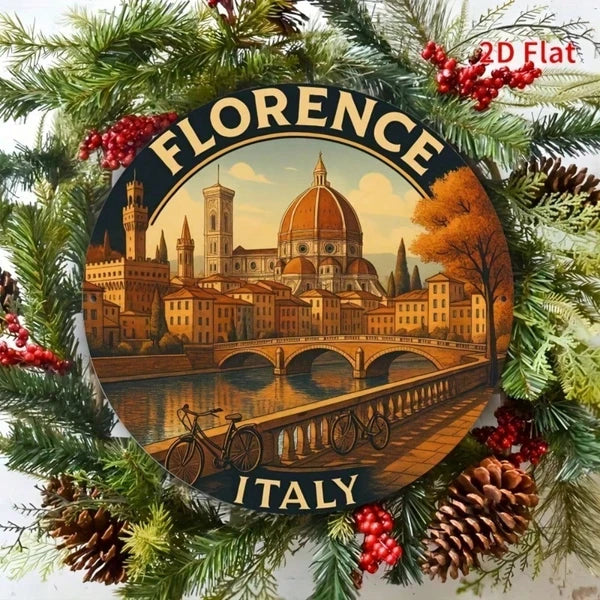 2D Flat Metal Wall Art Florence Italy Cityscape, Vibrant Duomo Cathedral Ponte Vecchio Aluminum Sign - view 5