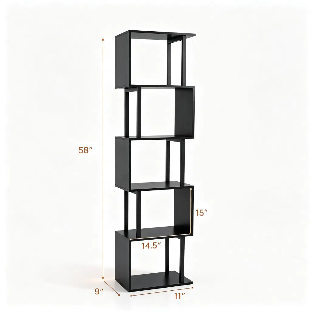 5-Tier S-Shaped Bookshelf, Modern Geometric Freestanding Display Shelf with Heavy-Duty Metal Frame - view 4