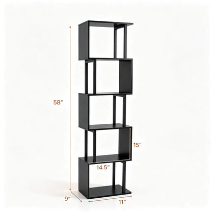 5-Tier S-Shaped Bookshelf, Modern Geometric Freestanding Display Shelf with Heavy-Duty Metal Frame - view 4