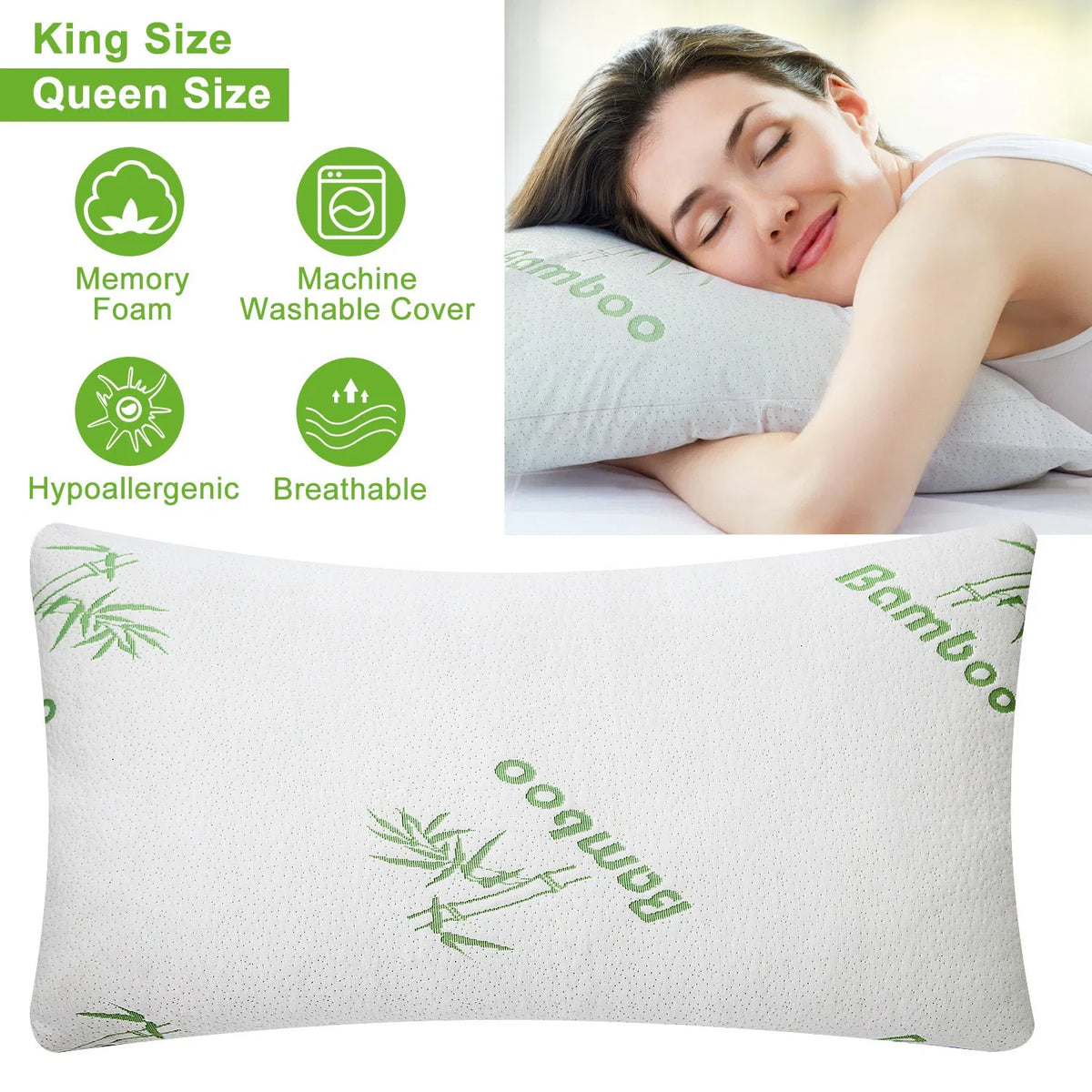2 pack Bamboo Memory Foam Pillow Hypoallergenic Bed Pillow For Head Neck Rest Sleeping Shredded Pillow Washable Cover - view 6
