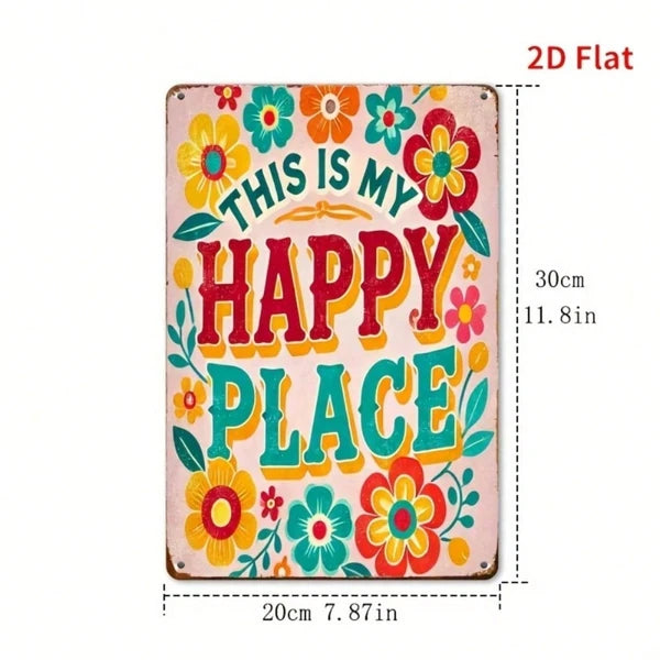 Happy Place Welcome Sign 8x12 Inch Colorful Floral Iron Metal Wall Hanging - view 2