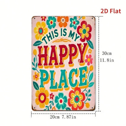 Happy Place Welcome Sign 8x12 Inch Colorful Floral Iron Metal Wall Hanging - view 2