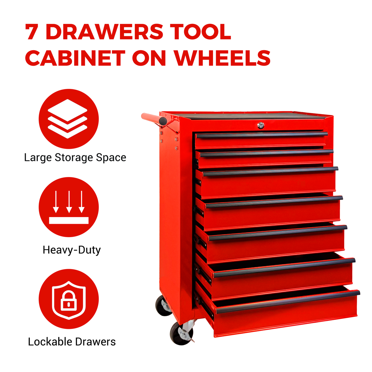 Rolling Metal Tool Chest With 7 Drawers, 20inch 7-Drawer Tool Chest Cabinet With Ball Bearing Drawer Slides - view 8