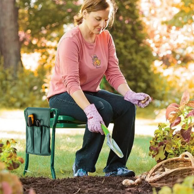 Foldable Garden Kneeler Seat With Kneeling Soft Cushion Pad Tools Pouch Portable Gardener - view 5