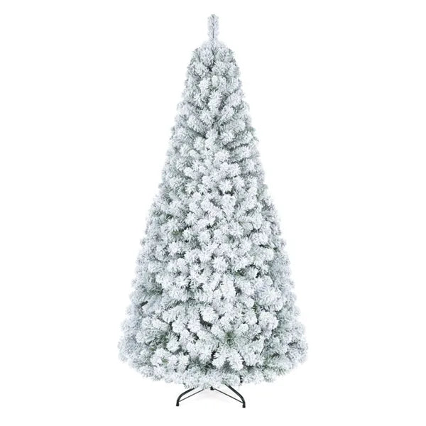 6 FT Snow Flocked Artificial Christmas Tree With 600 Branch Tips, Hinged PVC Xmas Tree Foldable Metal Stand Flame - view 4