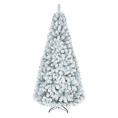6 FT Snow Flocked Artificial Christmas Tree With 600 Branch Tips, Hinged PVC Xmas Tree Foldable Metal Stand Flame - view 4