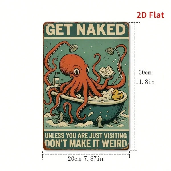 Vintage Octopus Bathtub Metal Sign 8x12 Inch, Rustic 2D Flat Iron Wall Art - view 4