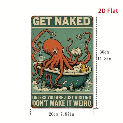 Vintage Octopus Bathtub Metal Sign 8x12 Inch, Rustic 2D Flat Iron Wall Art - view 4