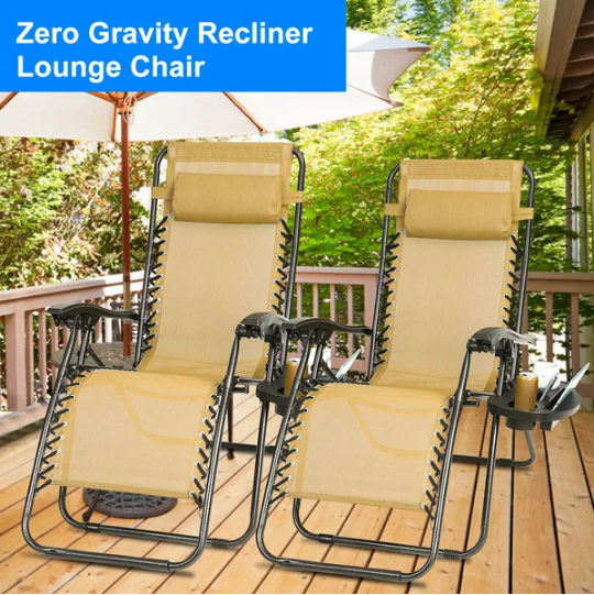 2Packs Zero Gravity Lounge Chair With Dual Side Tray 330lbs Load Foldable Recliner Chair - view 2