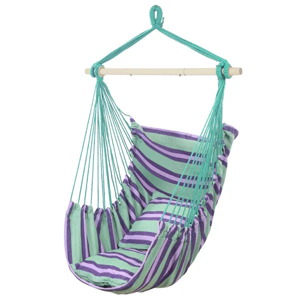 Distinctive Cotton Canvas Hanging Rope Chair With Pillows Green - view 3