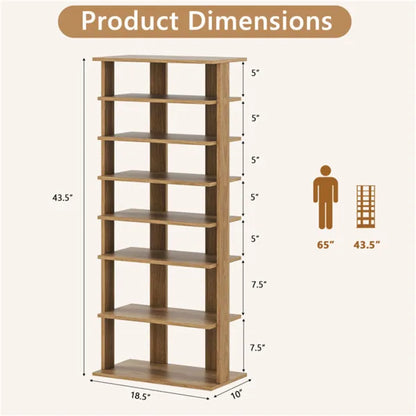 7-Tier Double-Row Shoe Rack With Adjustable Shelves, Anti-Tipping Narrow Storage Rack For Entryway Closet-Natural - view 2