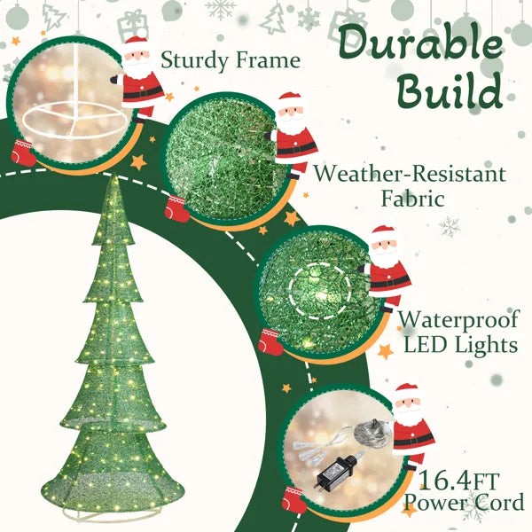 6FT Lighted Christmas Tree Yard Decorations, Pre-lit Pull Up Christmas Tree With 200 LED Warm White Lights For Xmas - view 9