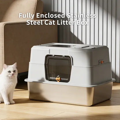 2025 Must-Buy Fully Enclosed Stainless Steel Cat Litter Box, Odor-Proof, Anti-Splash, Spacious For Large Cats - view 6