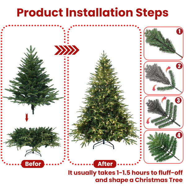 Artificial 6.5ft Green Christmas Tree With 2225 PE/PVC Mixed Branch Tips, 450L Warm White Led, Steel Wire - view 2