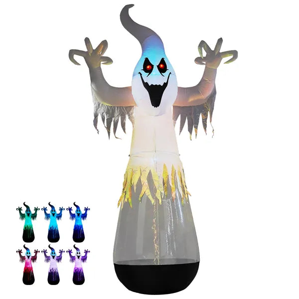 12ft Inflatable Halloween Decor Half-Body Clear PVC White Ghost With 2 LED Lights & 1 Stage Light, Black & White - view 5