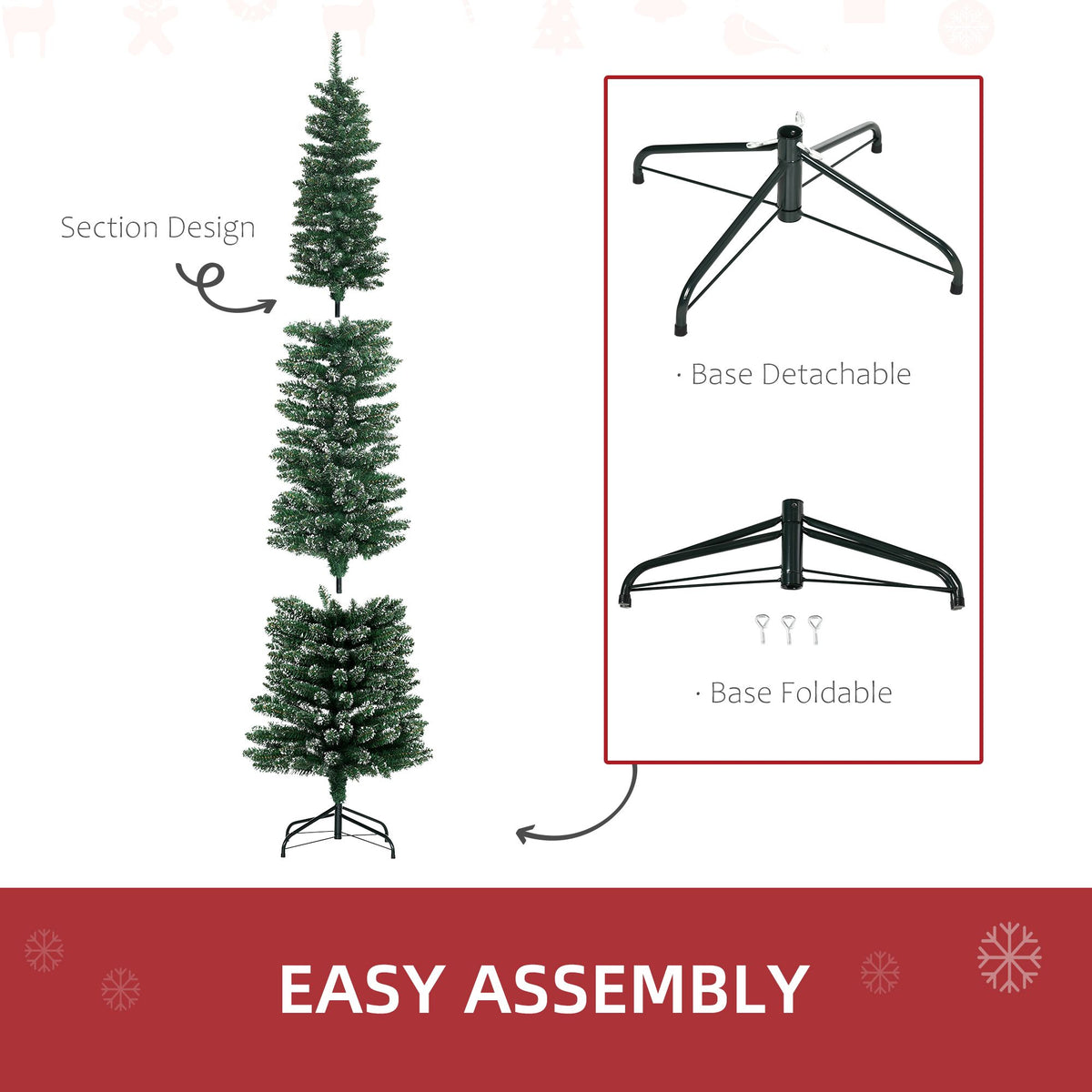 7.5FT Artificial Snow Dipped Christmas Tree Xmas Pencil Tree Holiday Home Indoor Decoration With Foldable Black Stand - view 2